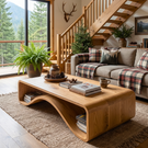 Organic Solid Wood Coffee Table with Wave Shelf Base