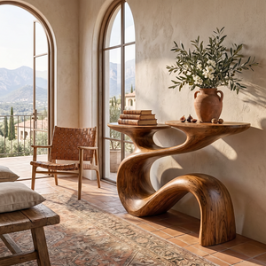 Sculptural Solid Wood Console Table with Flowing Curved Form