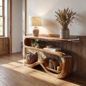 Organic Solid Wood Console Table with Wave Base and Open Shelf