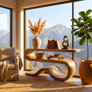 Organic Solid Wood Console Table with Wave Base and Open Shelf