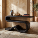 Organic Solid Wood Console Table with Wave Base and Open Shelf