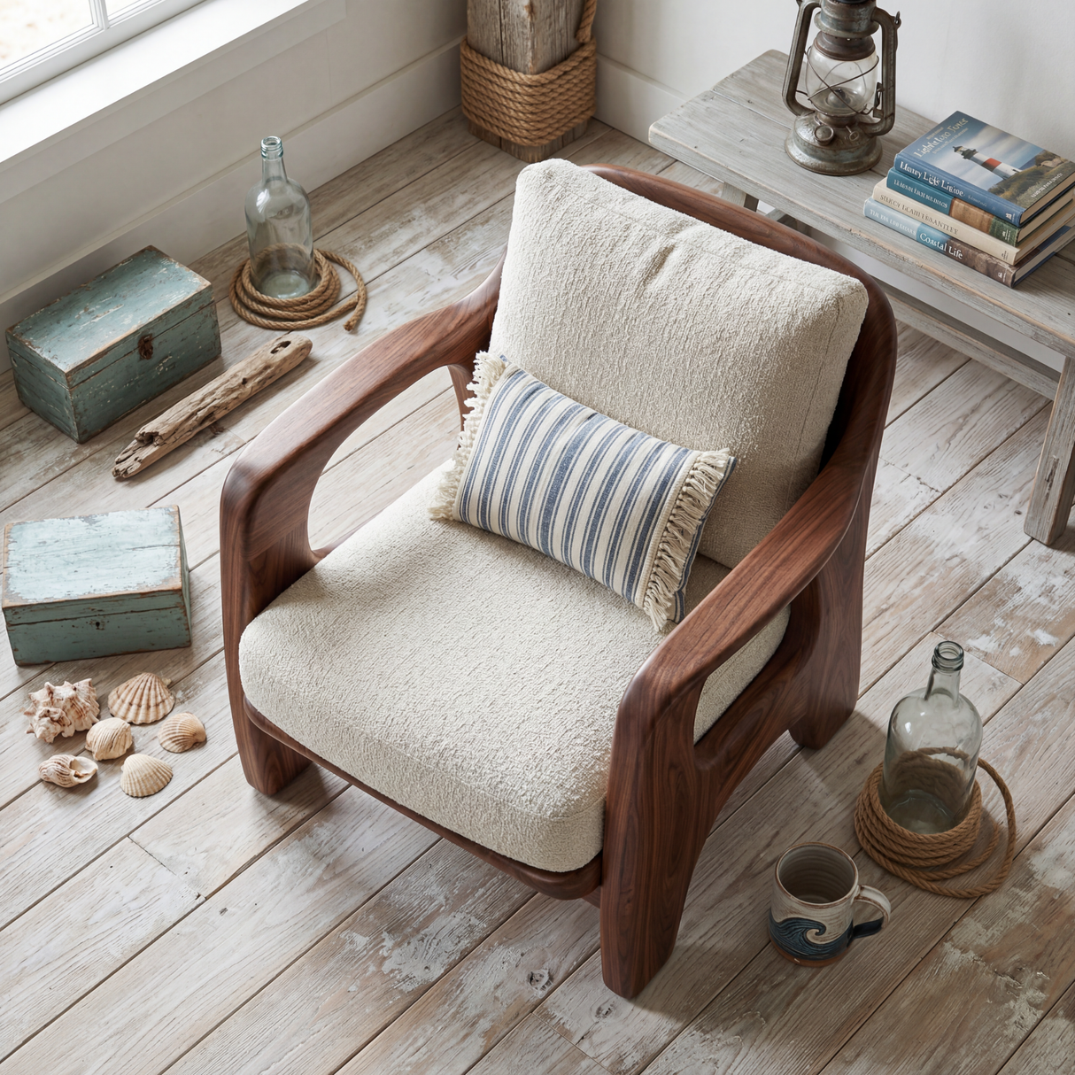 Solid Wood Accent Chair with Rounded Sculptural Armrests