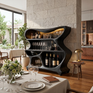 Handcrafted Solid Wood Bar Cabinet with Sculptural Open Shelves