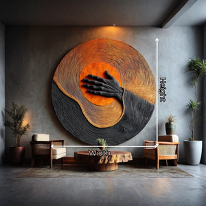 Handcrafted Solid Wood Wall Sculpture with Circular Relief and Expressive Hand Motif