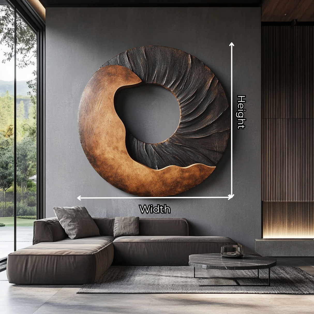 Modern Two Tone Solid Wood Round Wall Sculpture for Interior Art