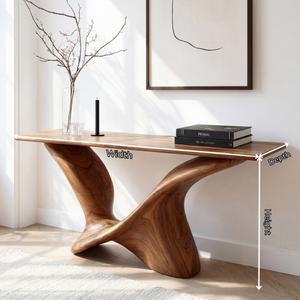 Modern Solid Wood Console Table with Sculpted Curved Base