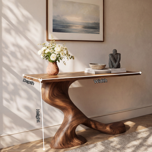Asymmetrical Sculptural Solid Wood Console Table with Organic Curved Base