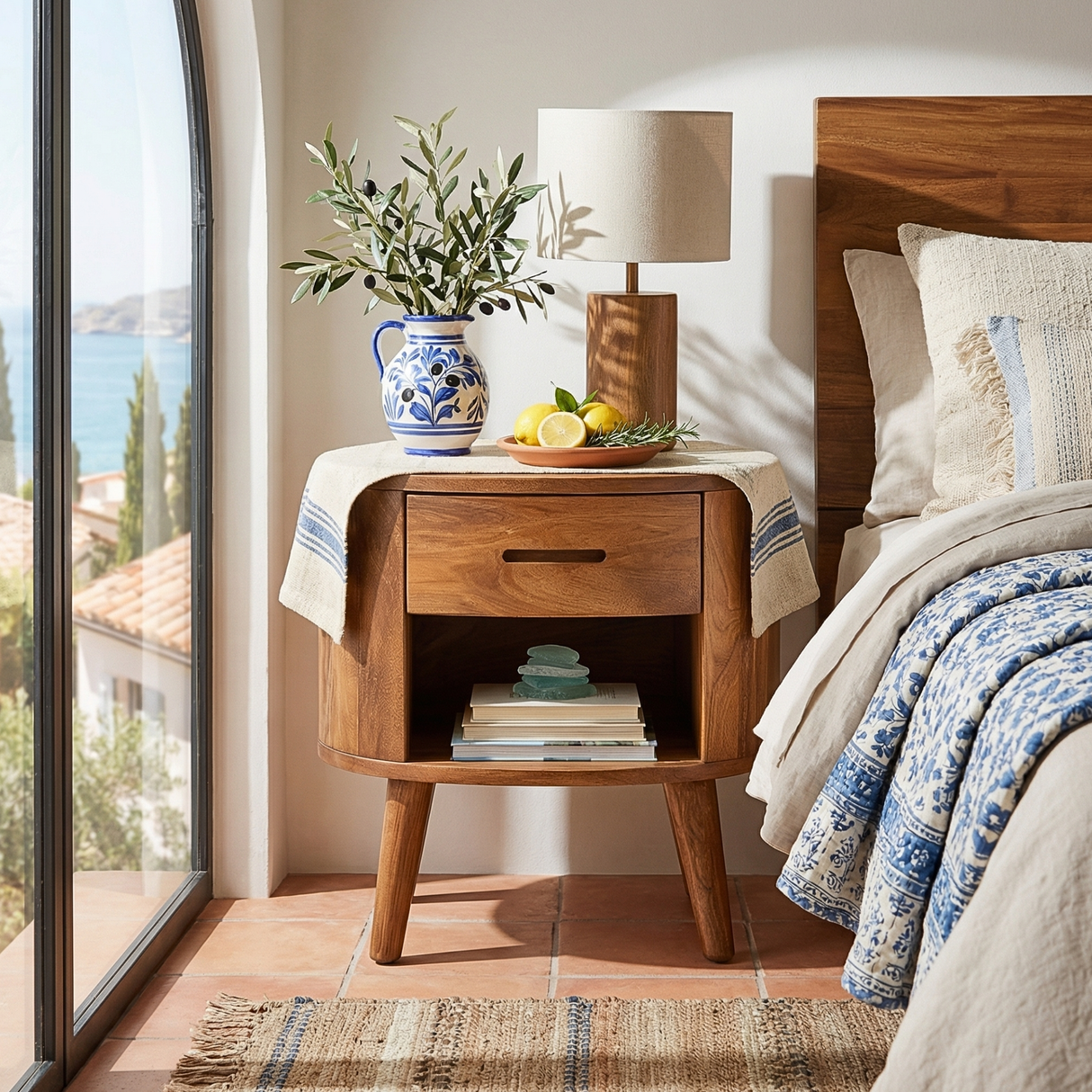 Handcrafted Solid Wood Nightstand with Drawer and Open Shelf for Bedroom