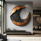 Organic Crescent Solid Wood Wall Sculpture for Modern Interiors