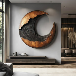 Organic Crescent Solid Wood Wall Sculpture for Modern Interiors