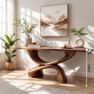 Double Curve Sculptural Solid Wood Console Table with Intertwined Organic Base