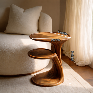 Sculptural Two Tier Solid Wood Side Table for Living Room Use