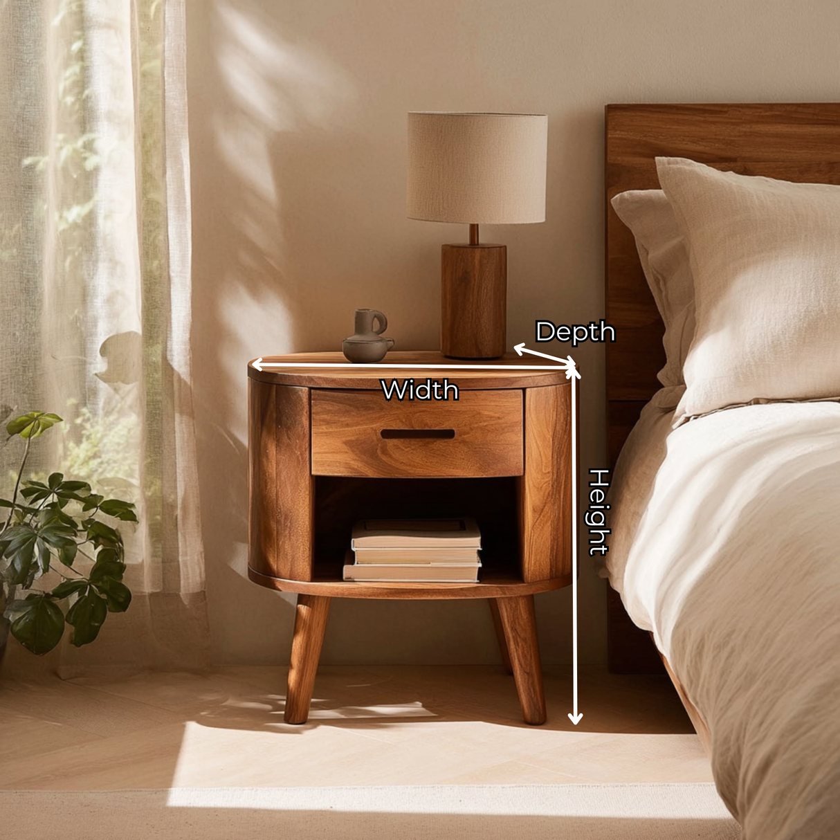 Handcrafted Solid Wood Nightstand with Drawer and Open Shelf for Bedroom