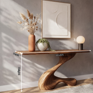 Single Sweep Sculptural Solid Wood Console Table with S Curve Organic Base