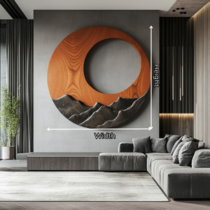 Round Solid Wood Wall Sculpture Mountain Relief for Modern Rustic Decor