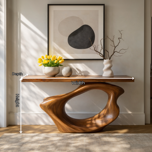 Wave Arch Sculptural Solid Wood Console Table with Hollow Asymmetric Base