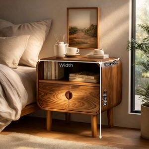 Solid Wood Nightstand with Double Door Storage and Open Shelf for Bedroom