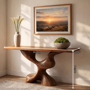 Pedestal Twist Sculptural Solid Wood Console Table
