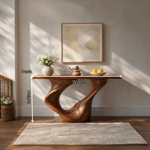 Twin Sweep Sculptural Solid Wood Console Table with Open Valley Base