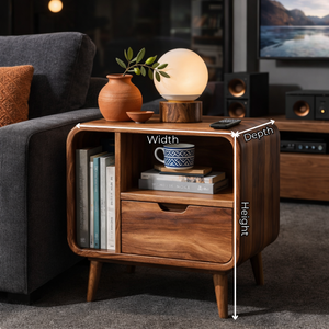 Solid Wood Nightstand with Drawer and Open Side Storage for Bedroom