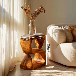 S-Form Sculpted Solid Wood Accent Side Table for Living Room Decor