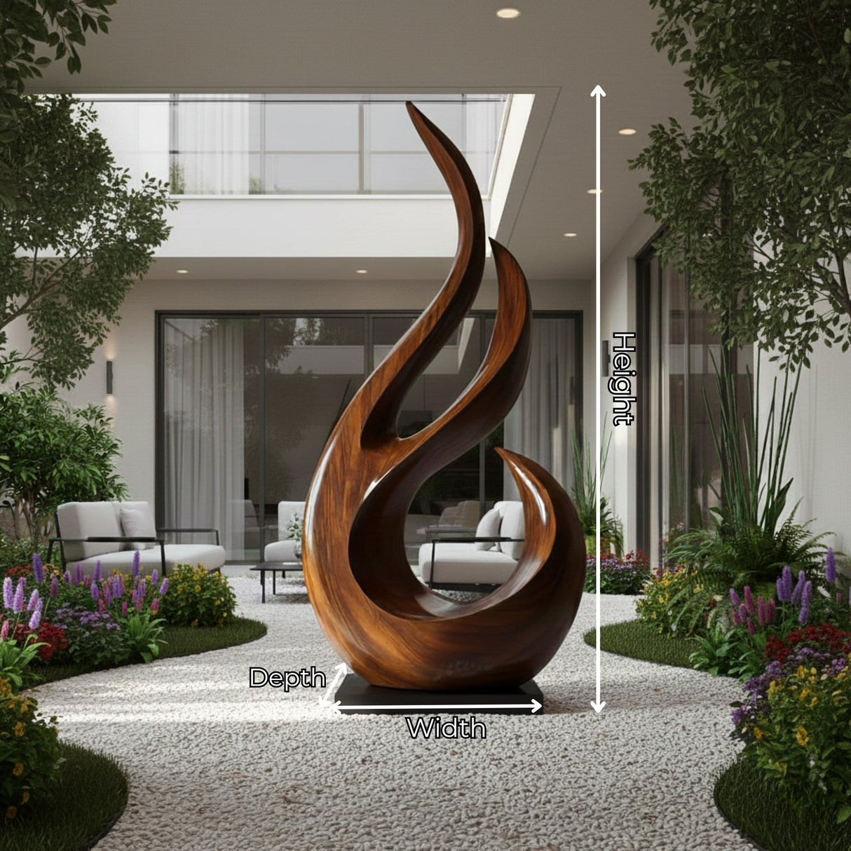Tall Flame Inspired Solid Wood Floor Sculpture for Modern Living Spaces