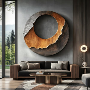 Layered Round Solid Wood Wall Sculpture for Contemporary Interiors