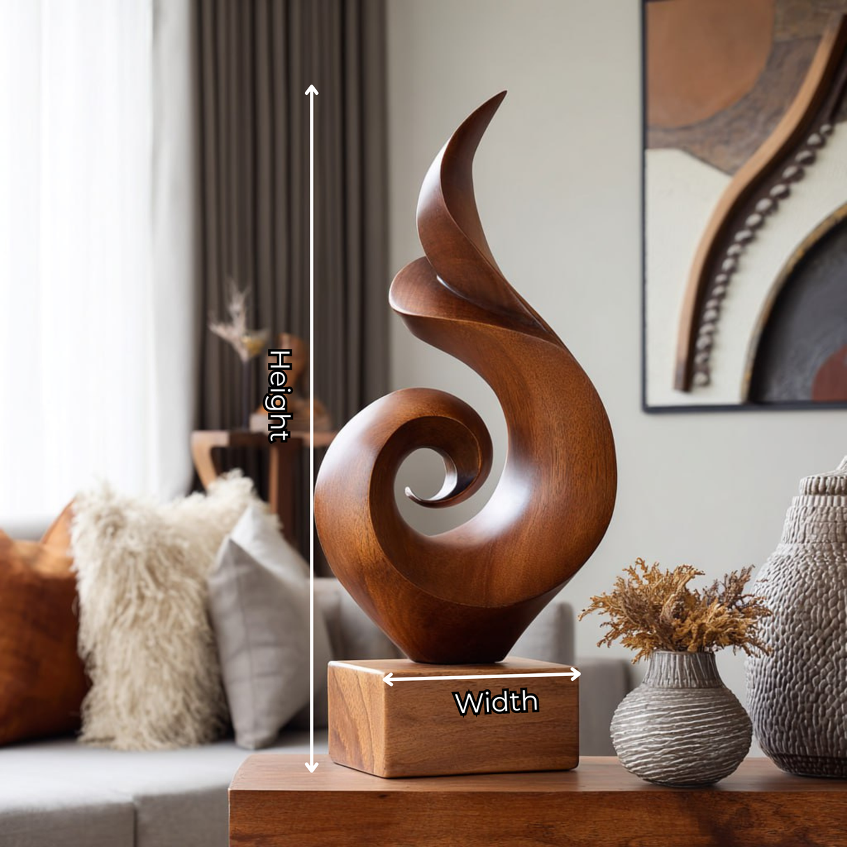 Handmade Abstract Spiral Wood Sculpture Modern Minimalist Tabletop Art Decor