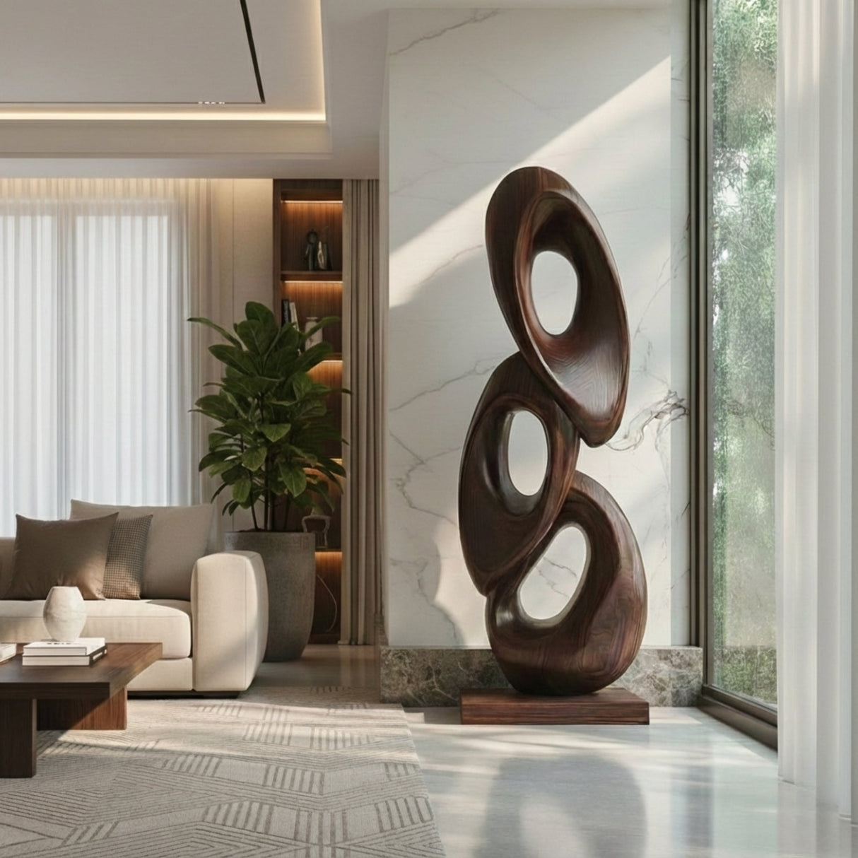 Abstract Loop Solid Wood Floor Sculpture for Modern Interiors