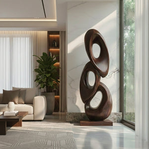 Abstract Loop Solid Wood Floor Sculpture for Modern Interiors