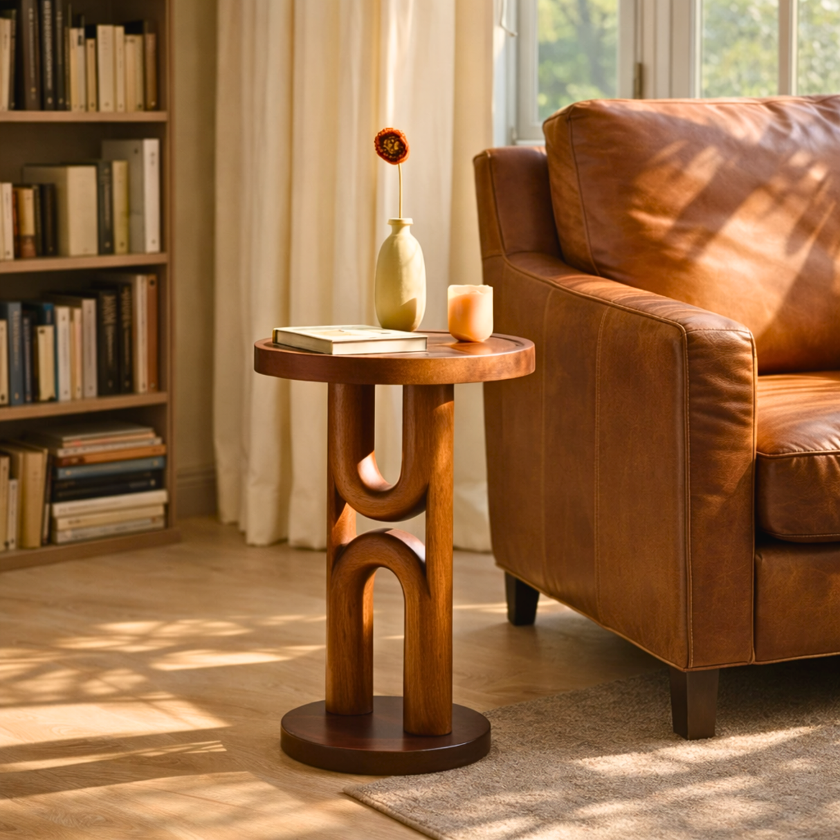 Tall Arch Solid Wood Side Table for Living Room Decor