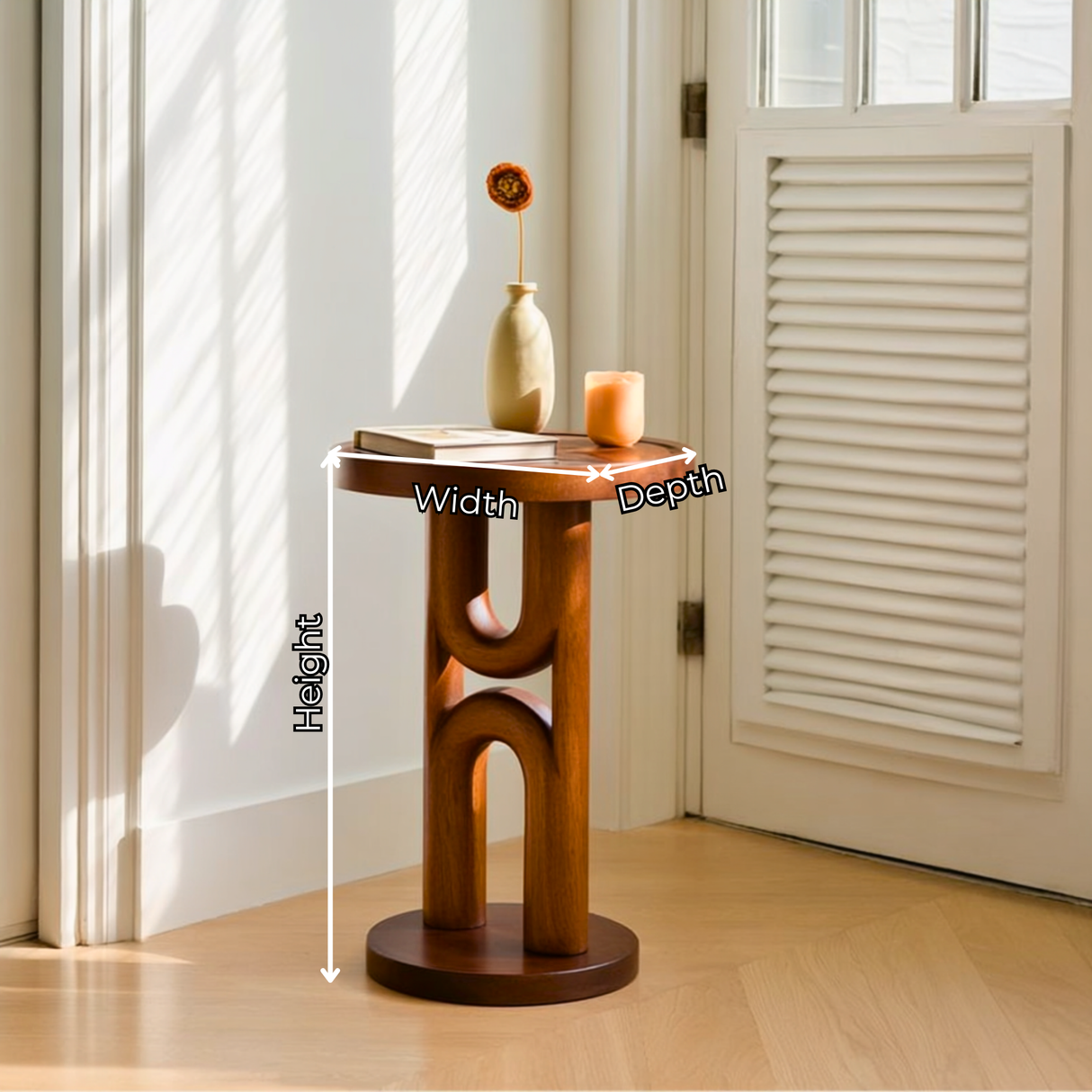 Tall Arch Solid Wood Side Table for Living Room Decor