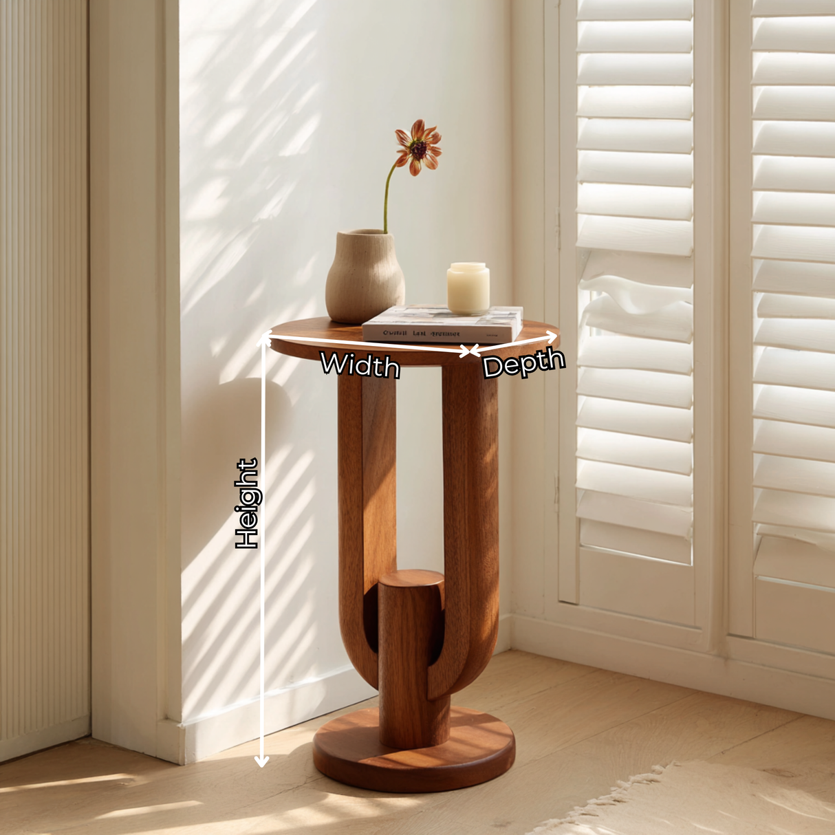 Tall Solid Wood Side Table Modern Pedestal Accent Table Living Room Decor