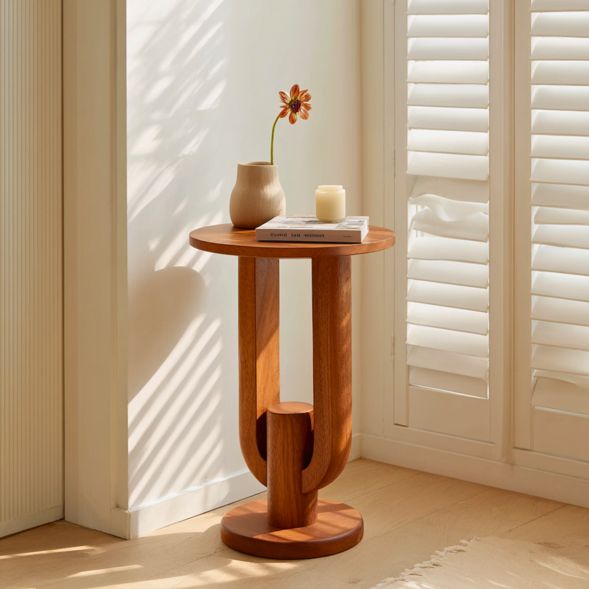 Tall Solid Wood Side Table Modern Pedestal Accent Table Living Room Decor