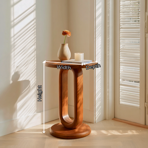 Oval Loop Solid Wood Side Table Round Top Pedestal for Living Room Decor