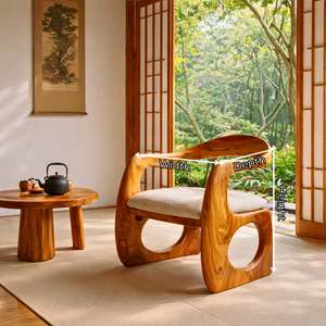 Sculptural Solid Wood Lounge Chair with Curved Organic Frame for Living Room