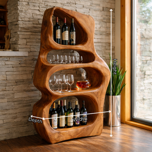 Solid Wood Wine Shelf with Organic Open Compartments for Living Room