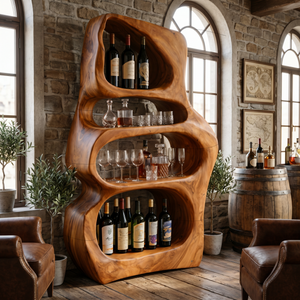 Solid Wood Wine Shelf with Organic Open Compartments for Living Room