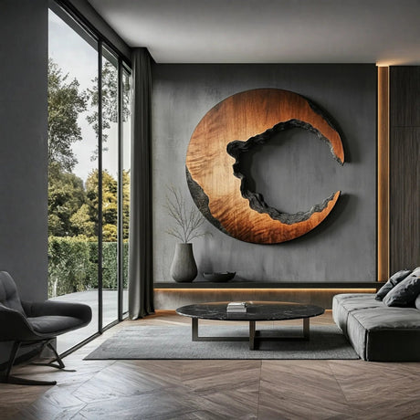 Carved Crescent Solid Wood Wall Sculpture for Contemporary Interiors