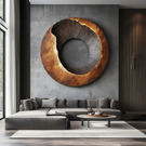 Round Wood Wall Sculpture with Open Center and Carved Interior Texture