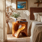 Handcrafted Solid Wood Bedside Table with Sculptural Open Base for Bedroom