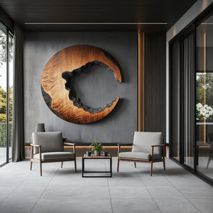 Carved Crescent Solid Wood Wall Sculpture for Contemporary Interiors