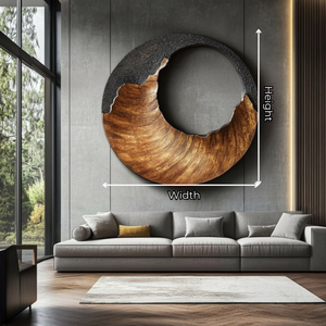 Large Circular Solid Wood Wall Sculpture with Black Crest Wave for Modern Living Rooms