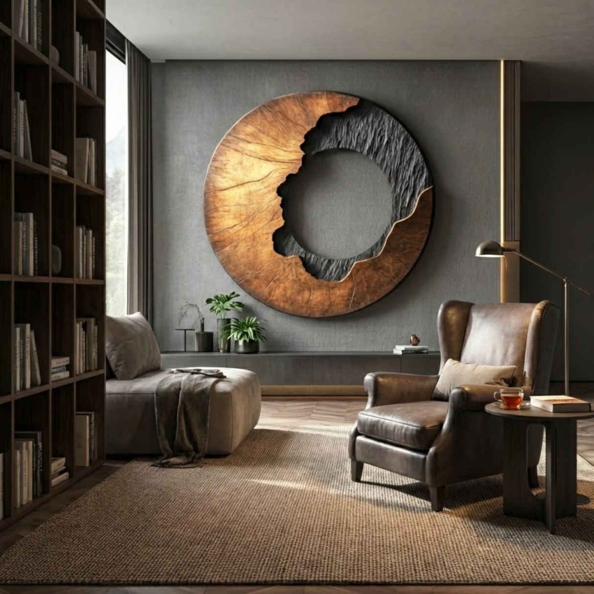 Modern Contrast Round Solid Wood Wall Sculpture for Interior Art