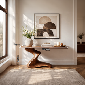 Low Spiral Sculptural Solid Wood Console Table with Grounded Sweep Base