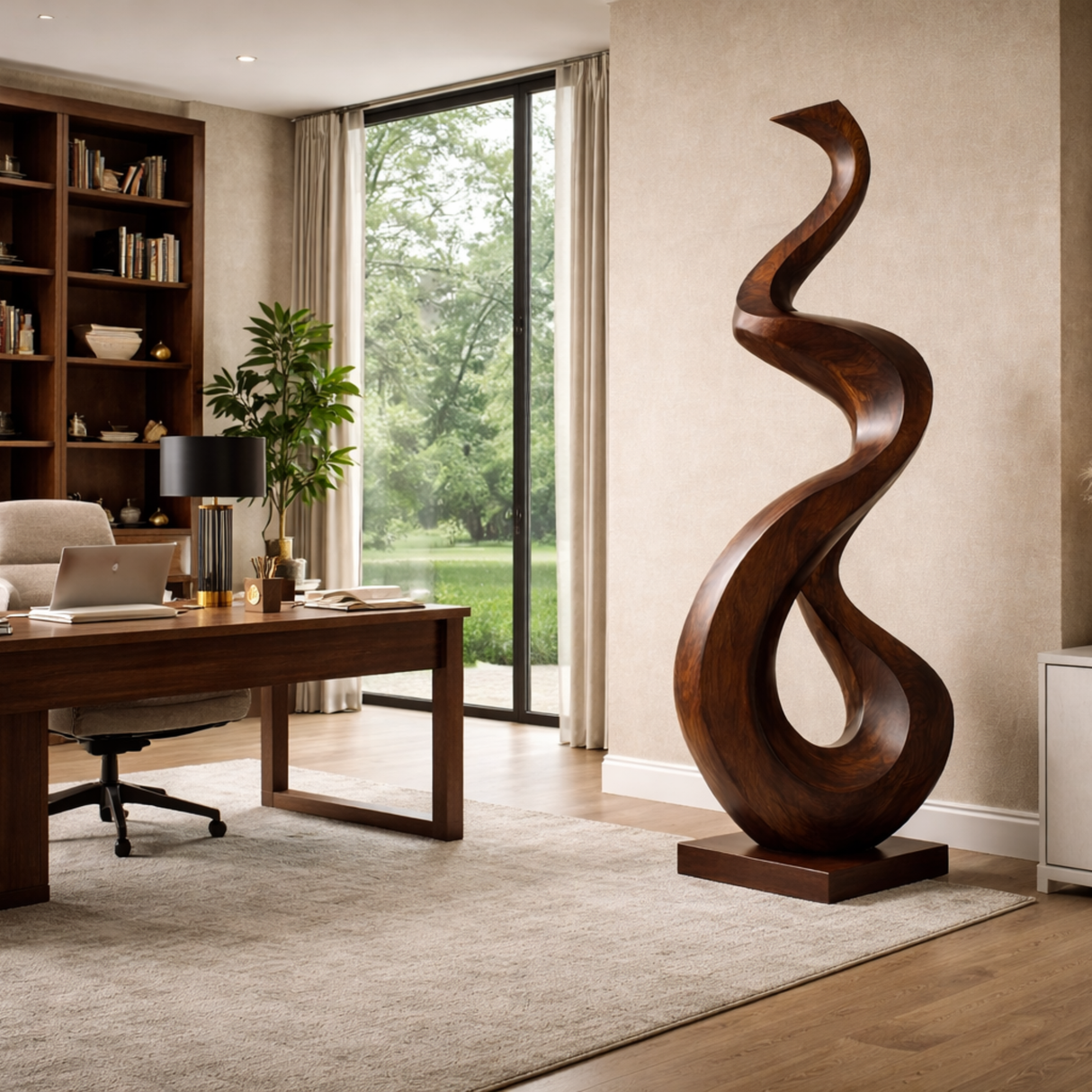Hand-Carved Abstract Solid Wood Sculpture for Modern Home Interiors