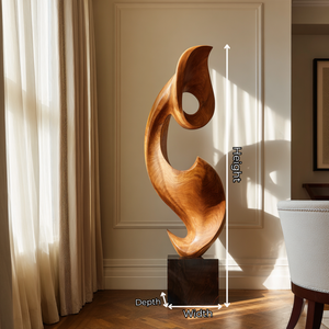 Tall Solid Wood Abstract Floor Sculpture with Plinth for Modern Interiors