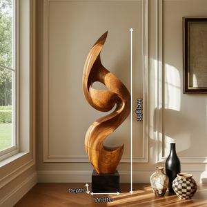 Tall Solid Wood Flowing Curve Floor Sculpture with Plinth for Modern Interiors