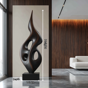 Tall Openwork Solid Wood Flame Sculpture with Plinth for Modern Living Rooms