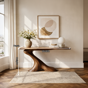 Lean Flow Sculptural Solid Wood Console Table with Sloped Monobase